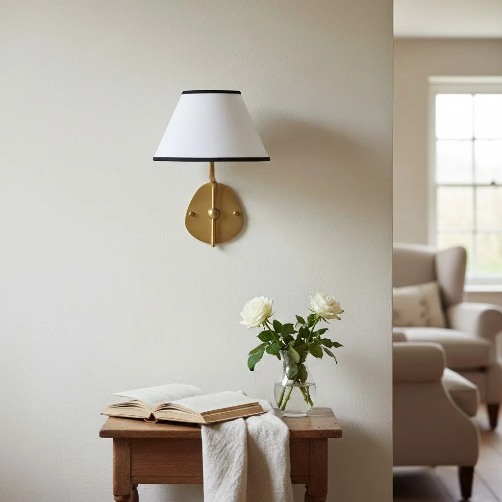Kulo Classic Brass Wall Lamp – Modern Fabric Shade Wall Sconce for Bedroom or Hallway KL1533