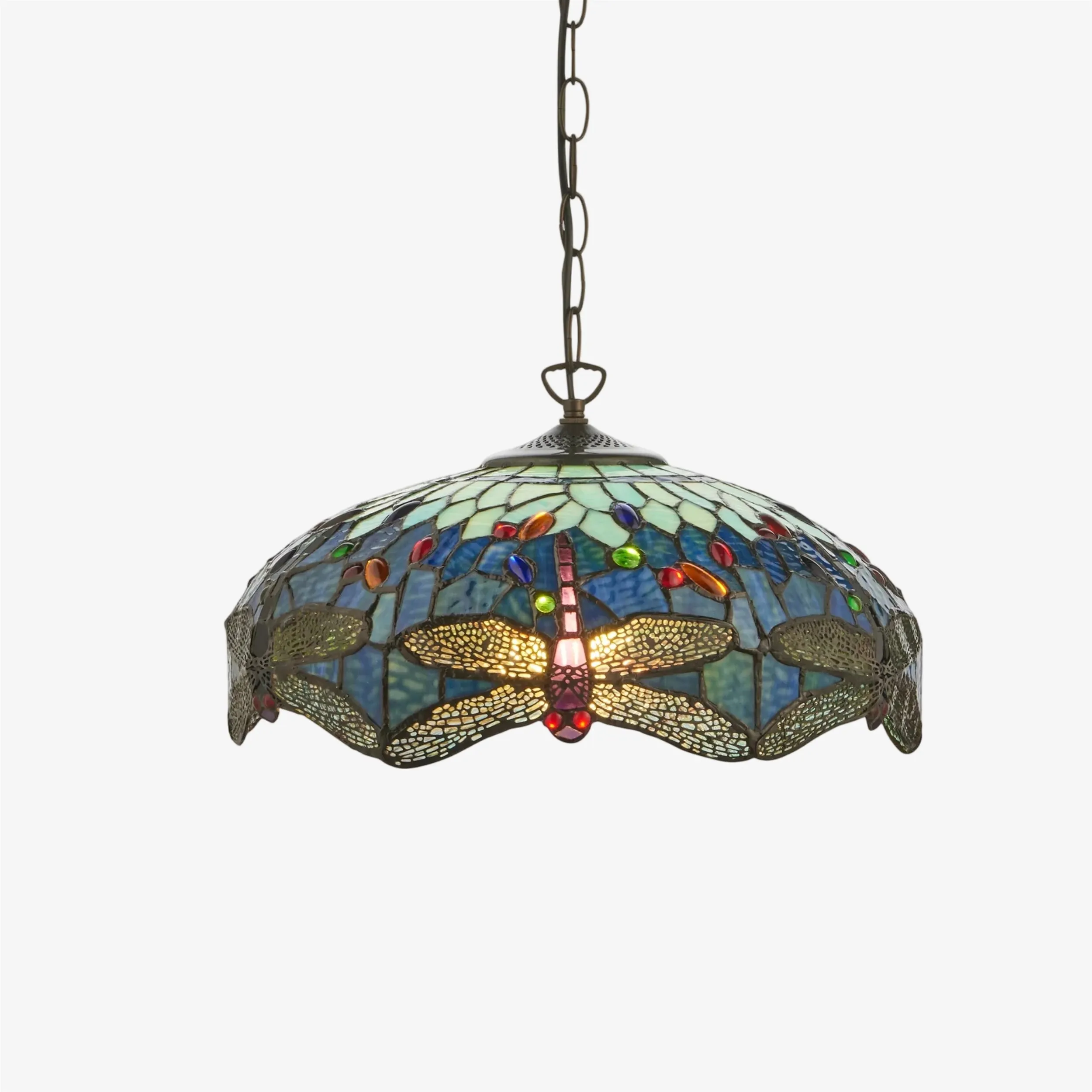 TF Dragonfly Tiffany Pendant Light - Art Nouveau Stained Glass Pendant for Living KL1800