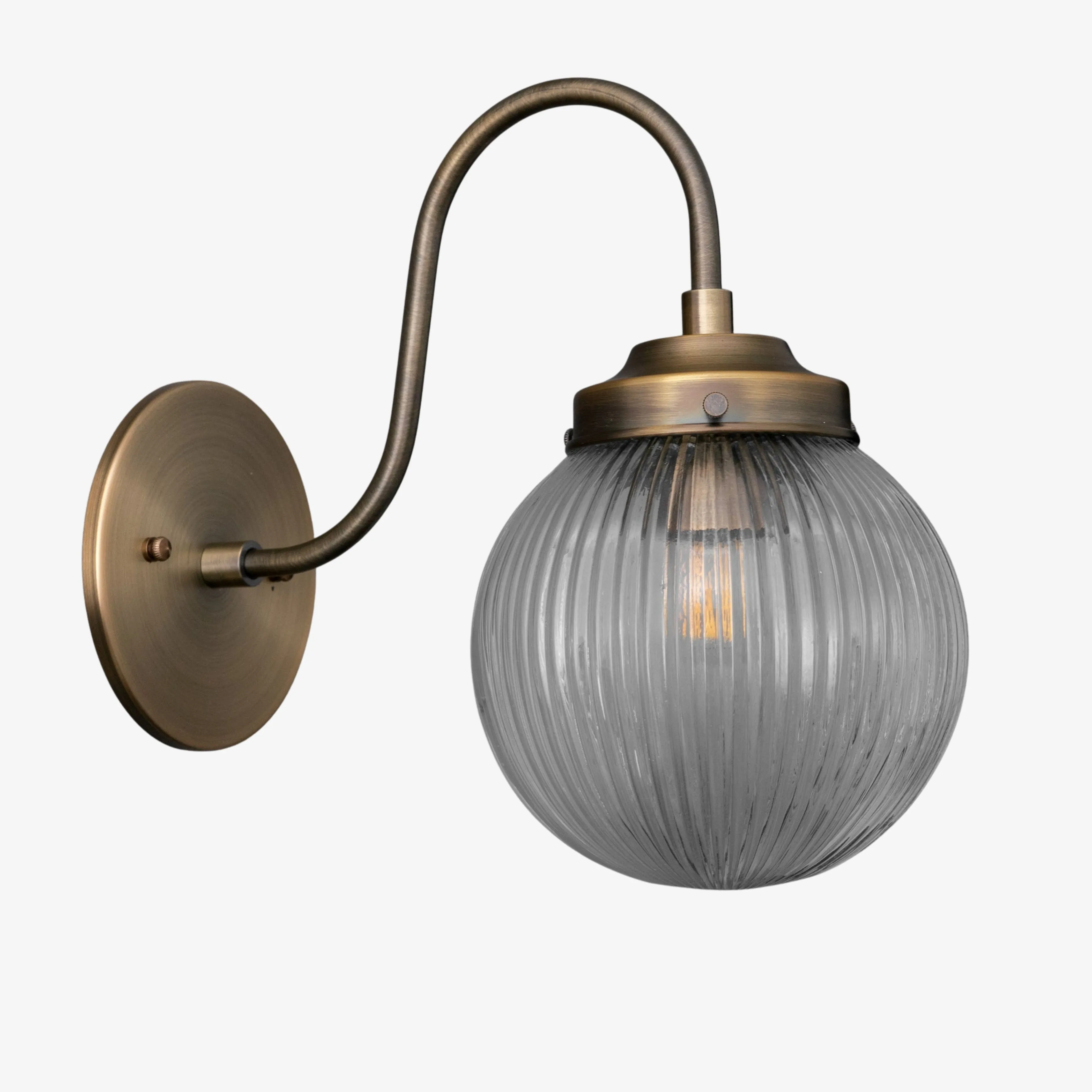 Glorica Glass Aged Brass Wall Sconce - Ribbed Glass Shade Industrial Style Lighting KL1518