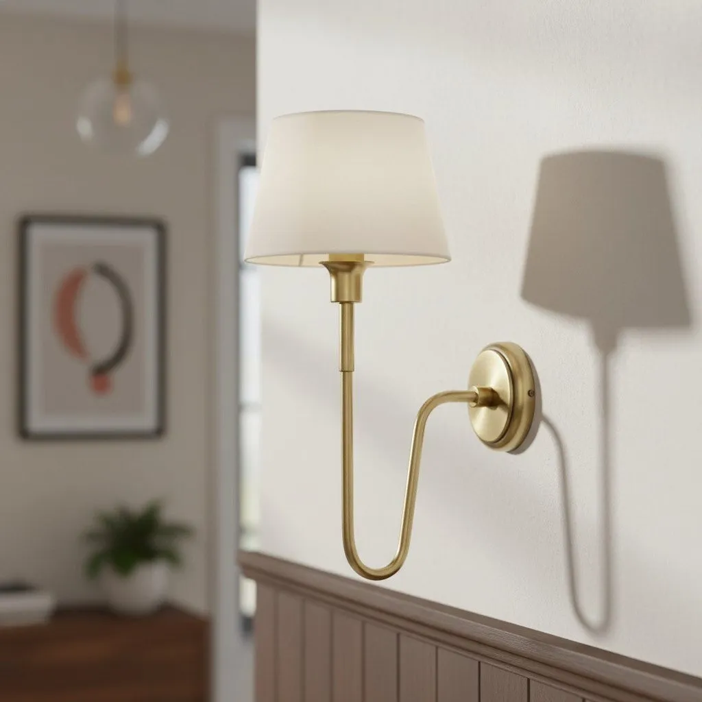 Ivoralux Tapered Fabric Wall Light - Modern Classic Curved Arm Sconce for Hallways or Bedrooms KL1900