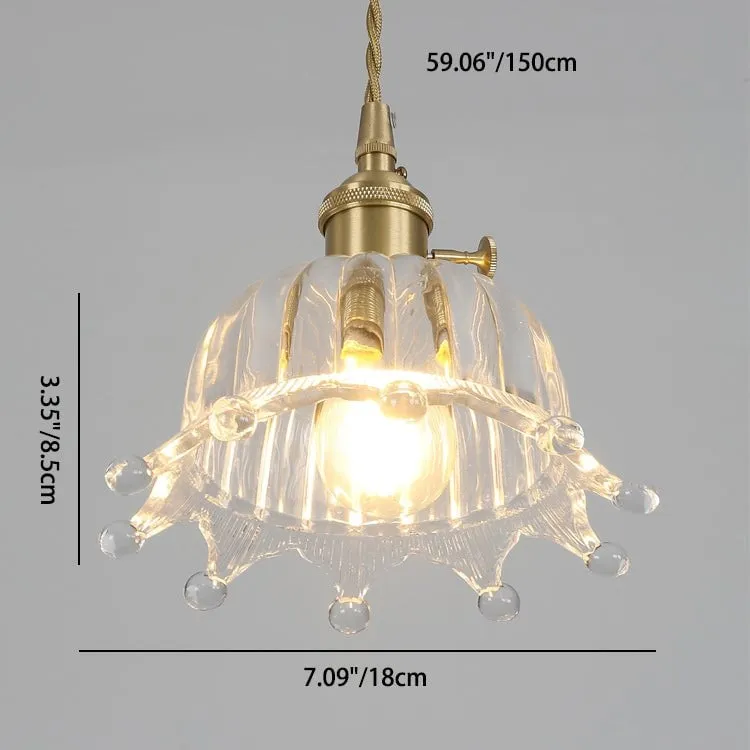 Traditional Japanese Brass Walnut Glass Ceramic Cylinder Conic Flower Bowl 1-Light Pendant Light For Dining Room KL1245