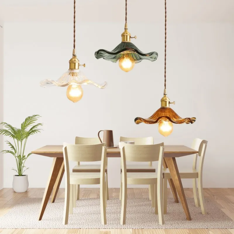 Retro Hibiscus Flower Glass Pendant Light KL113