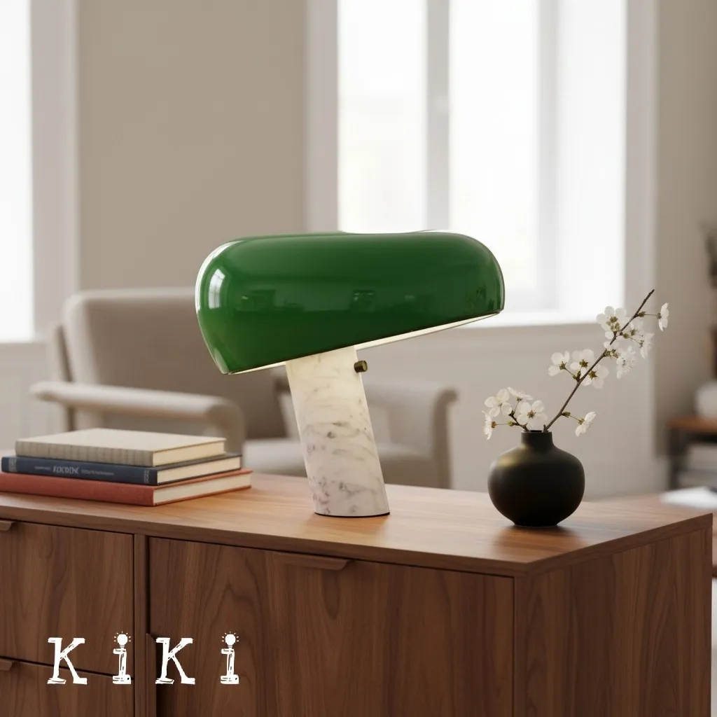 Snoopy Table Lamp - Elegant Glass Shade with Marble Base for Bedroom