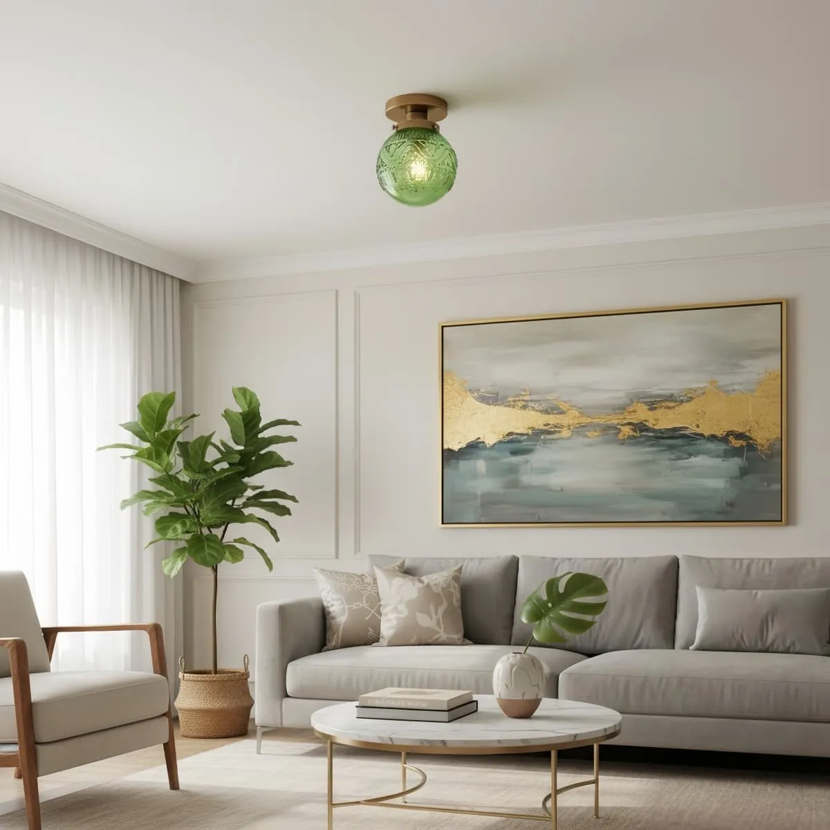 Naveliro Engraved Globe Glass Ceiling Light - Embossed Glass Flush Mount for Living Space KL2214