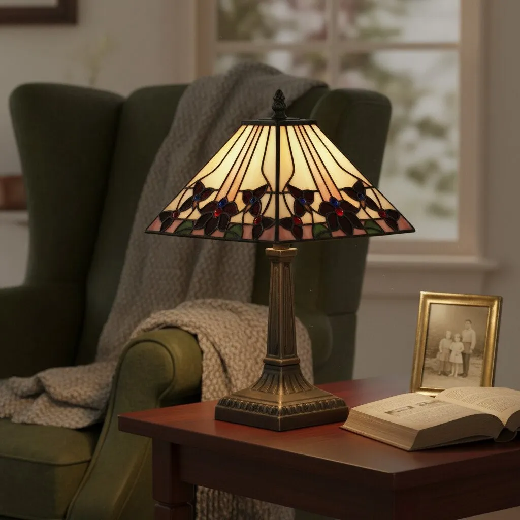 TF Camillo Dragonfly Stained Glass Table Lamp - Art Nouveau Tiffany Style with Scalloped Edge for Living Room and Bedroom KL1913