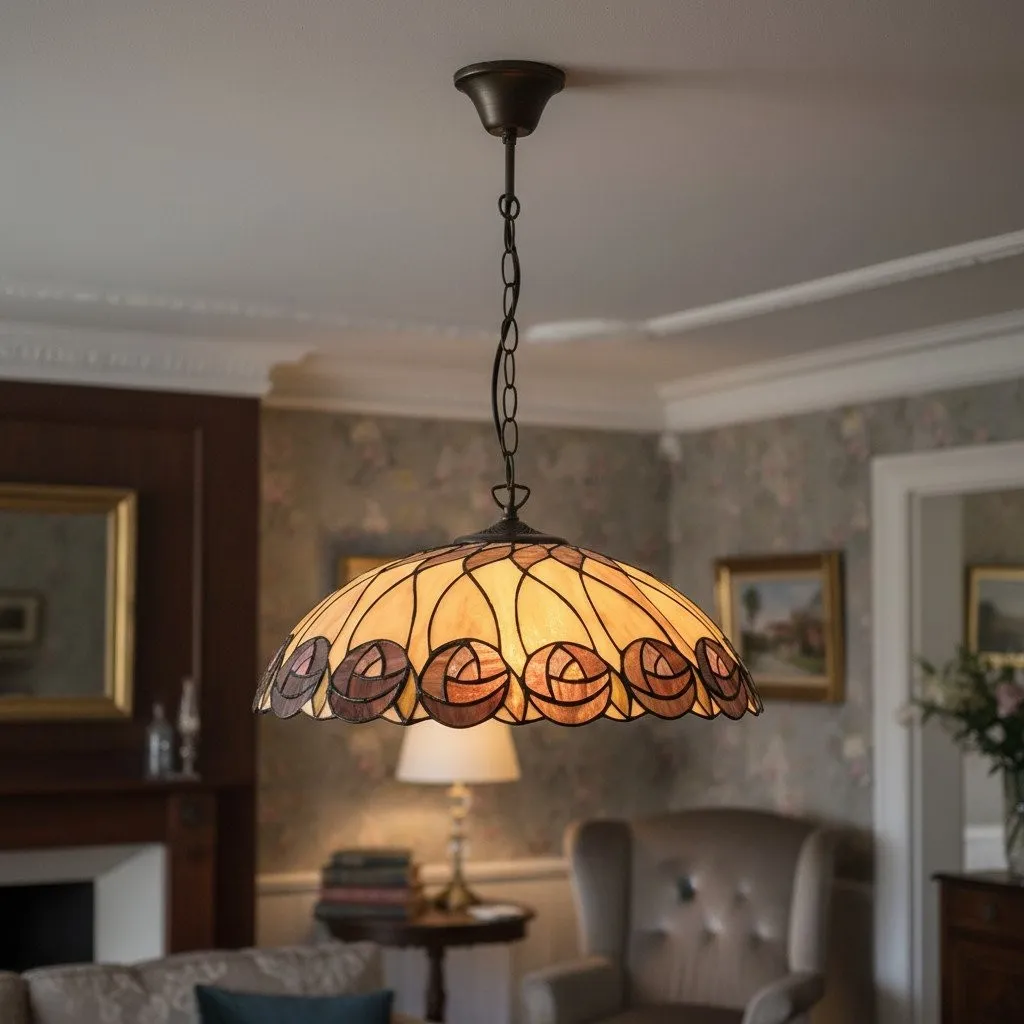 TF Hutchinson Tiffany Glass Pendant Light with Artistic Mosaic Design for Dining and Living Spaces KL1908