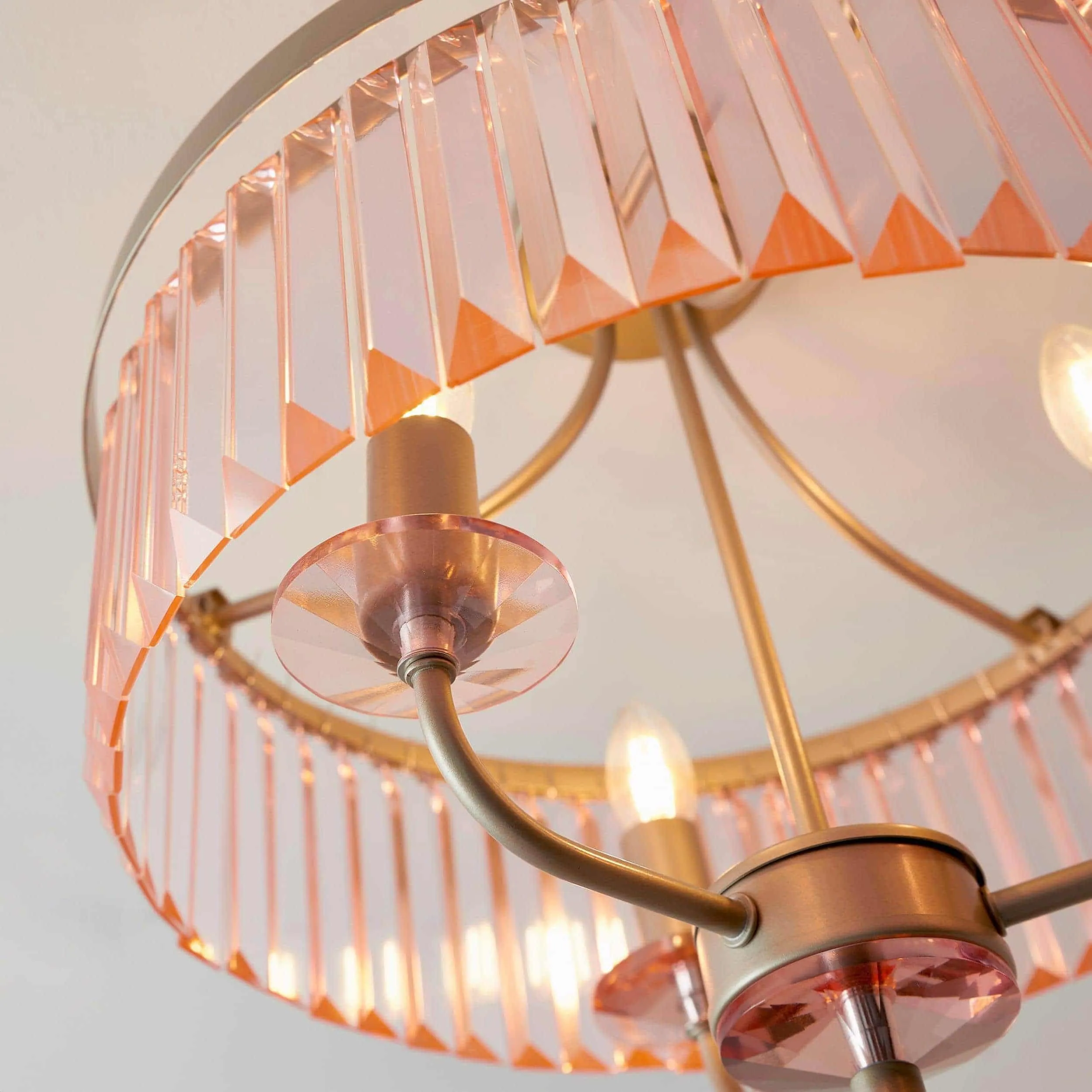 Beveline 3 Light Round Semi Flush - Faceted Cut Glass Shade Metal Finish for Hallways and Bedrooms KL1833