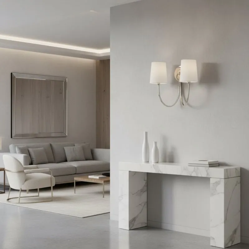 Roven Linen Shade Double Wall Lamp - Classic Metal Wall Light for Vanity and Hallway KL1683