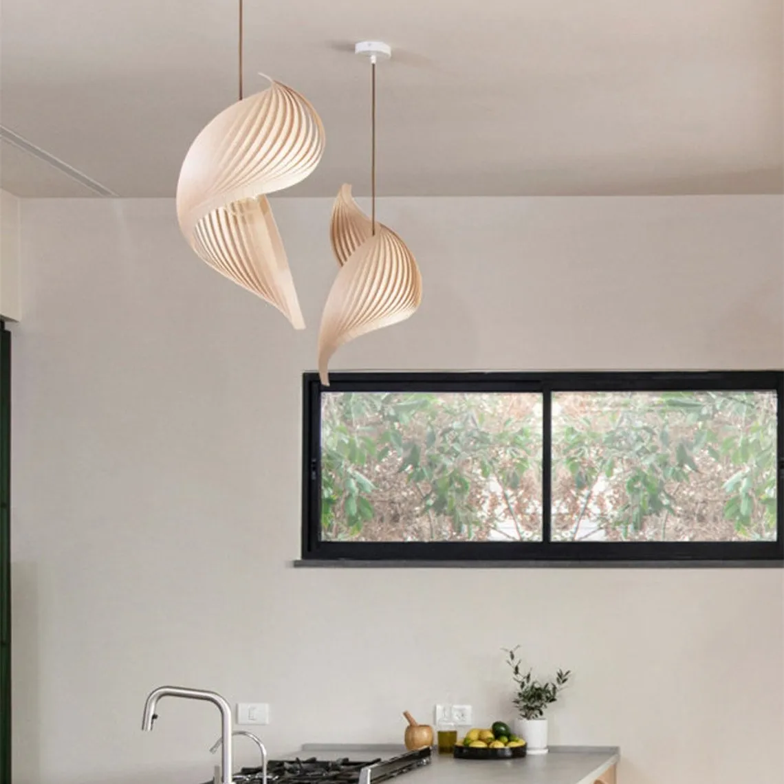 Nautilus Wing Wood Veneer Pendant Light