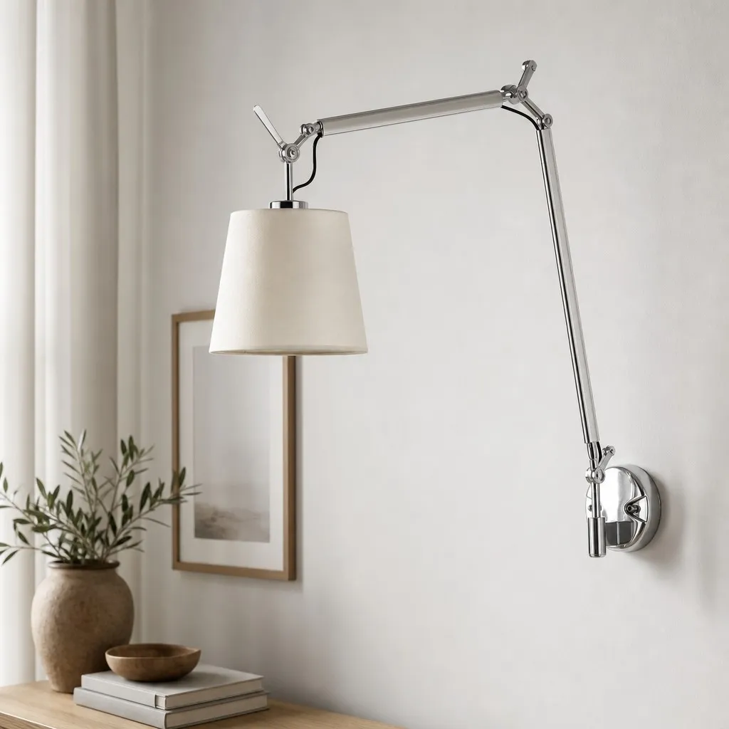 Lunavera Modern Capiz Shell or Fabric Shade Adjustable Arm Wall Lamp for Bedroom A20