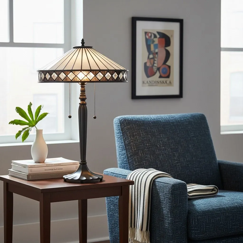 TF Fargo Geometric Stained Glass Table and Floor Lamp - Vintage Art Deco Lamp for Living Room KL1963