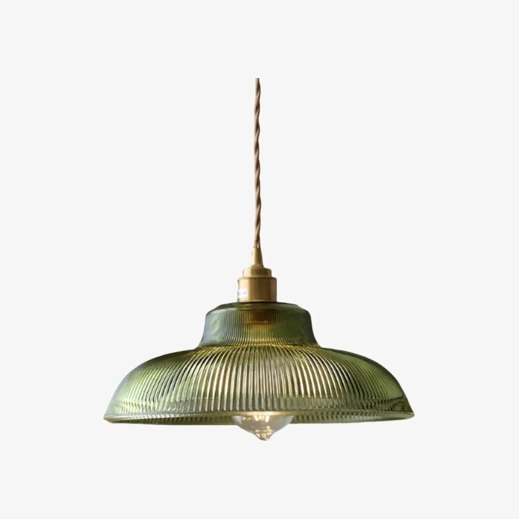 Ribilux Ribbed Pendant Light - Vintage Glass and Metal for Kitchen and Dining Room KL2262