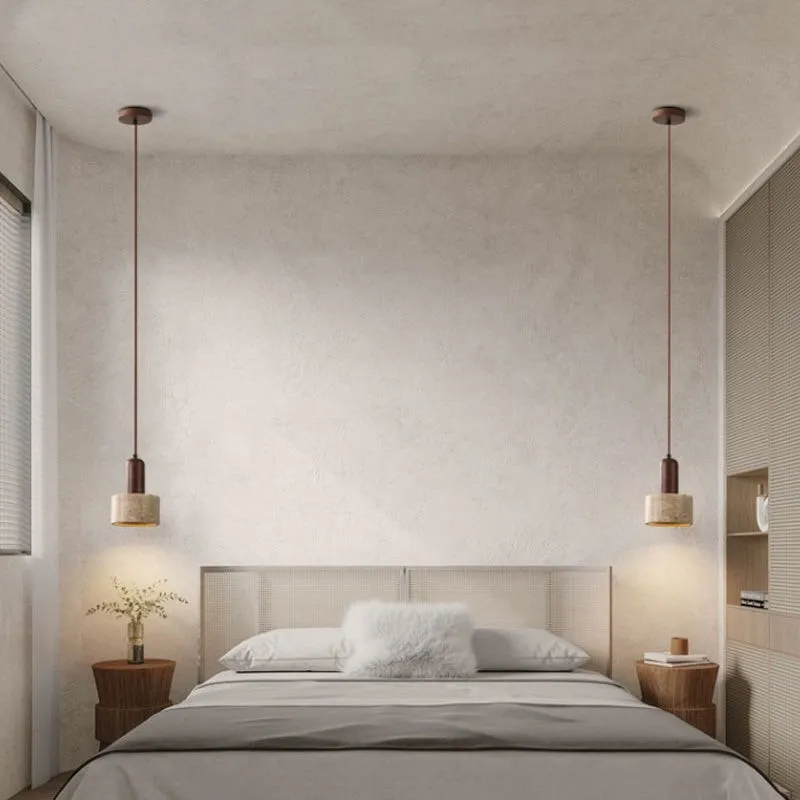Traditional Japanese Travertine Wood Pendant Lamp KL710