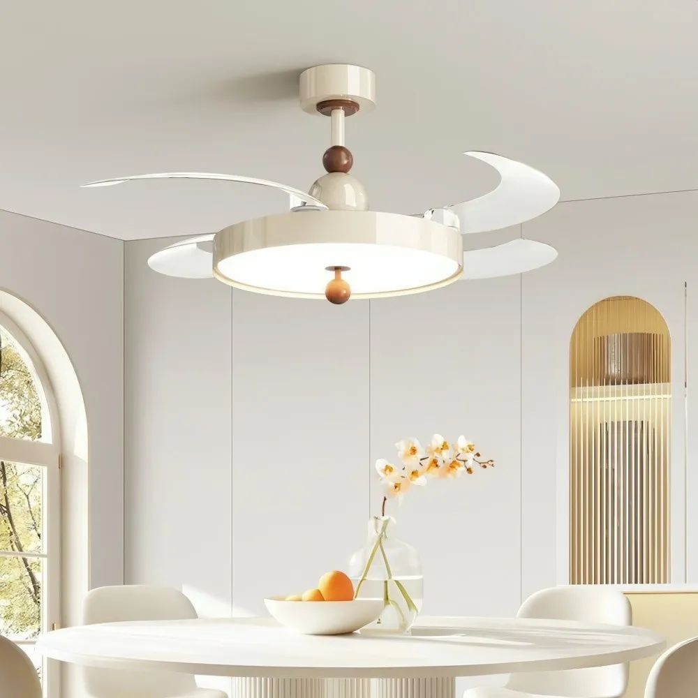 Modern Cream Retractable Blade Ceiling Fan Light KL945