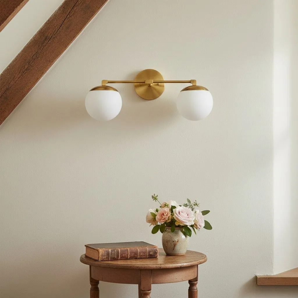 Glorica Glass Vanity Light - Art Deco Brass Wall Globe Fixture Modern KL1500