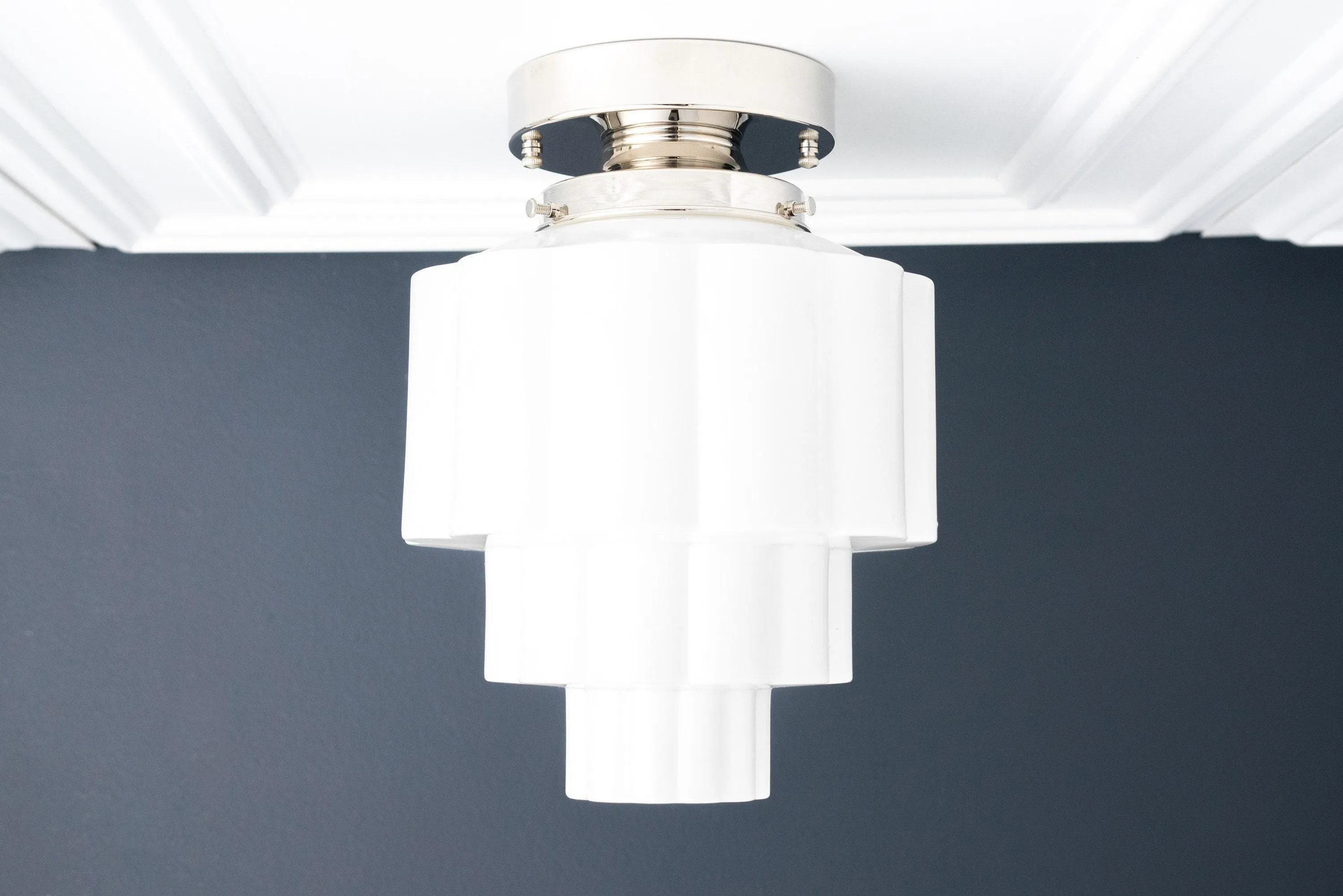 Geotower Glass Brass Ceiling Light – Art Deco Ribbed Globe Flush Mount KL1507