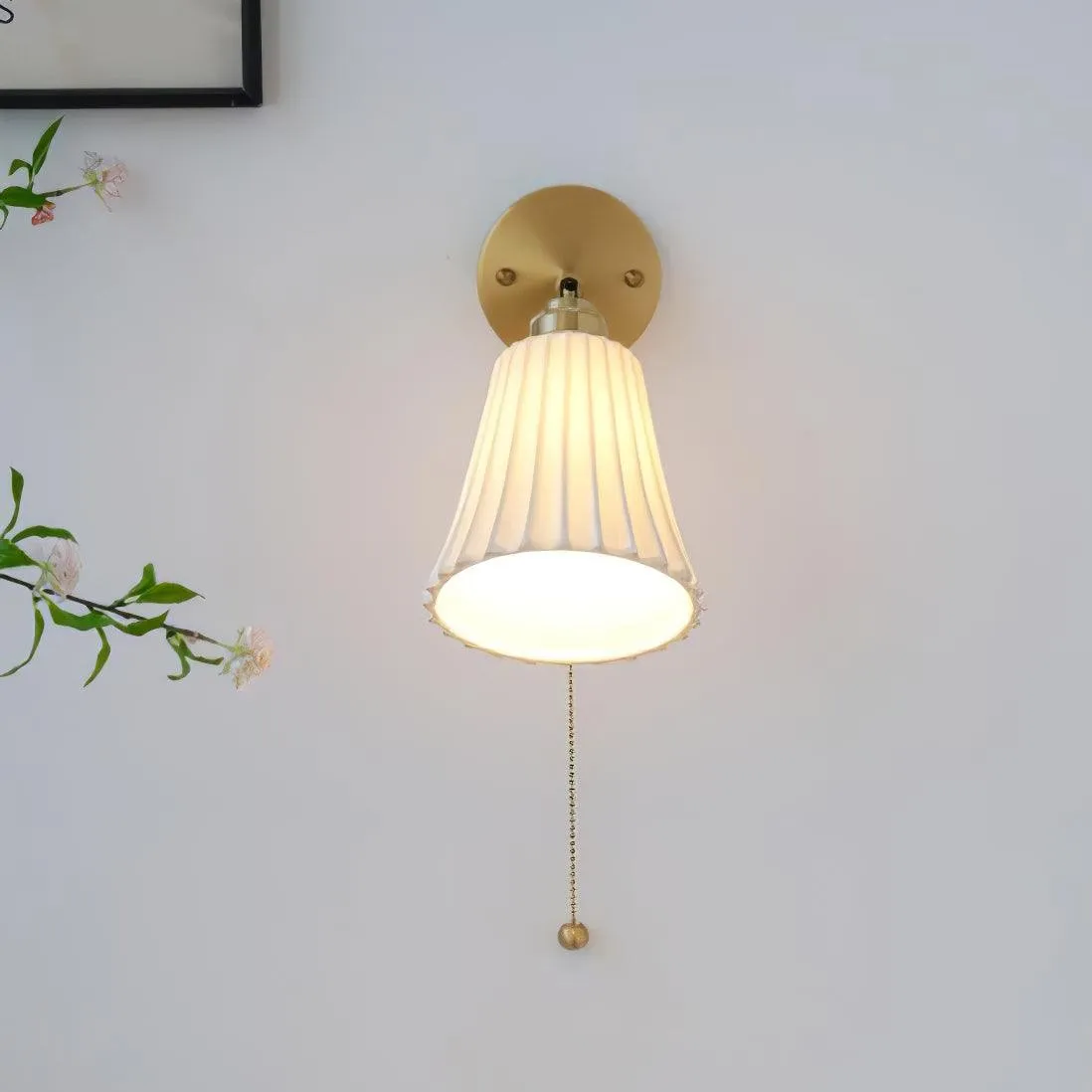 Modern Pull Cord Metal Ceramics Indoor Wall Lamp for Bedroom KL717