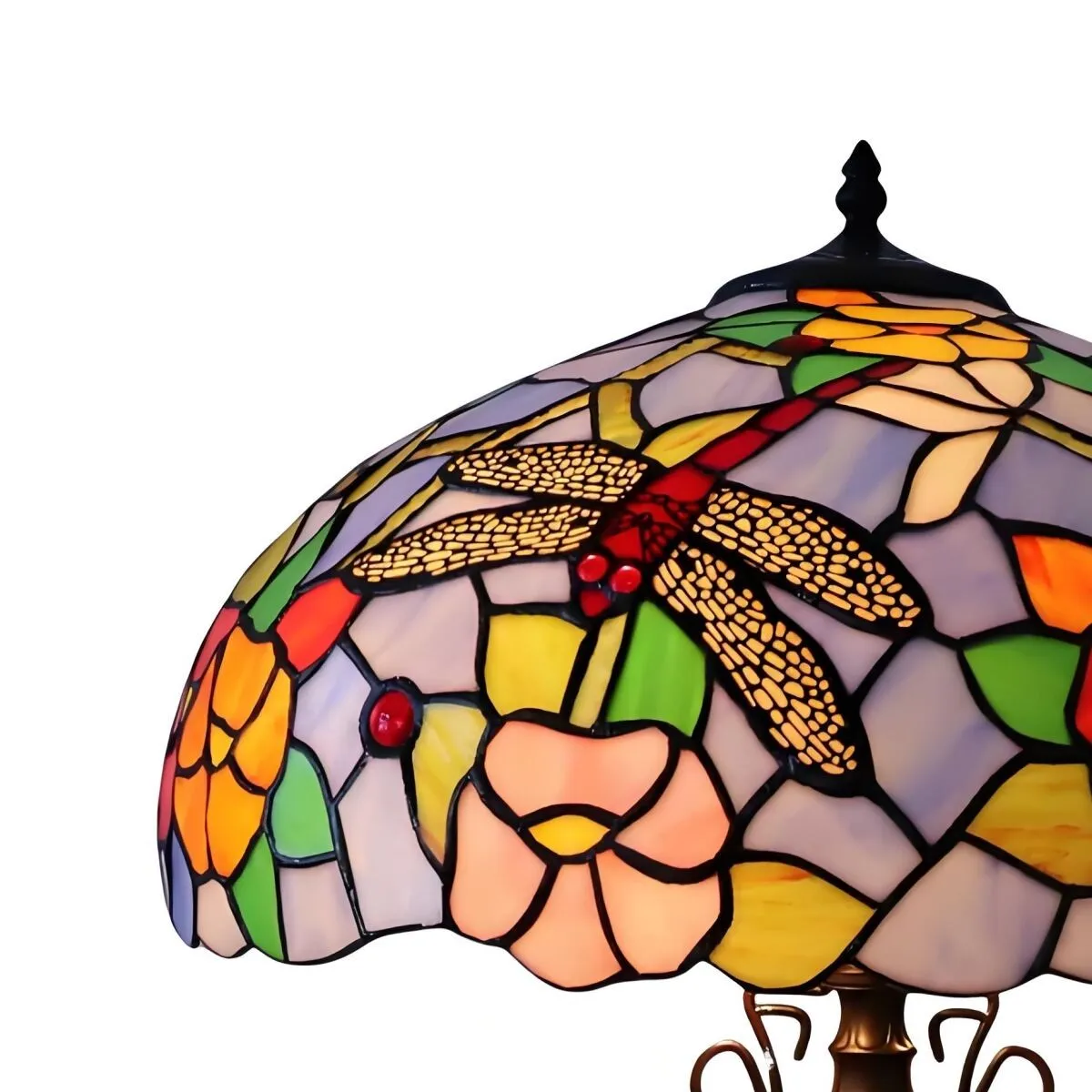 TF Keswick Dragonfly Tiffany Table Lamp - Handcrafted Stained Glass Shade for Living Room or Bedroom KL1890
