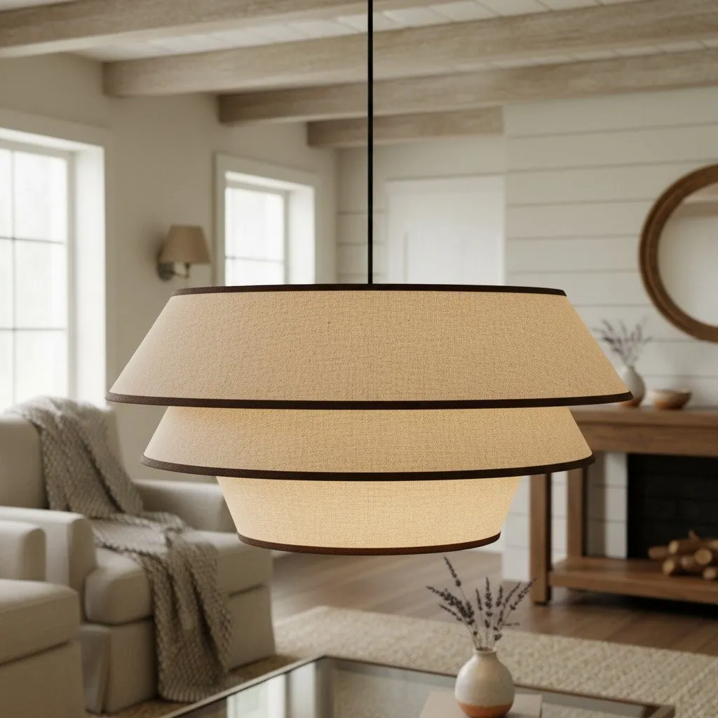 Tarivon Steel Frame Pendant with Fabric Shade - Modern Hanging Lamp for Dining Rooms KL1625