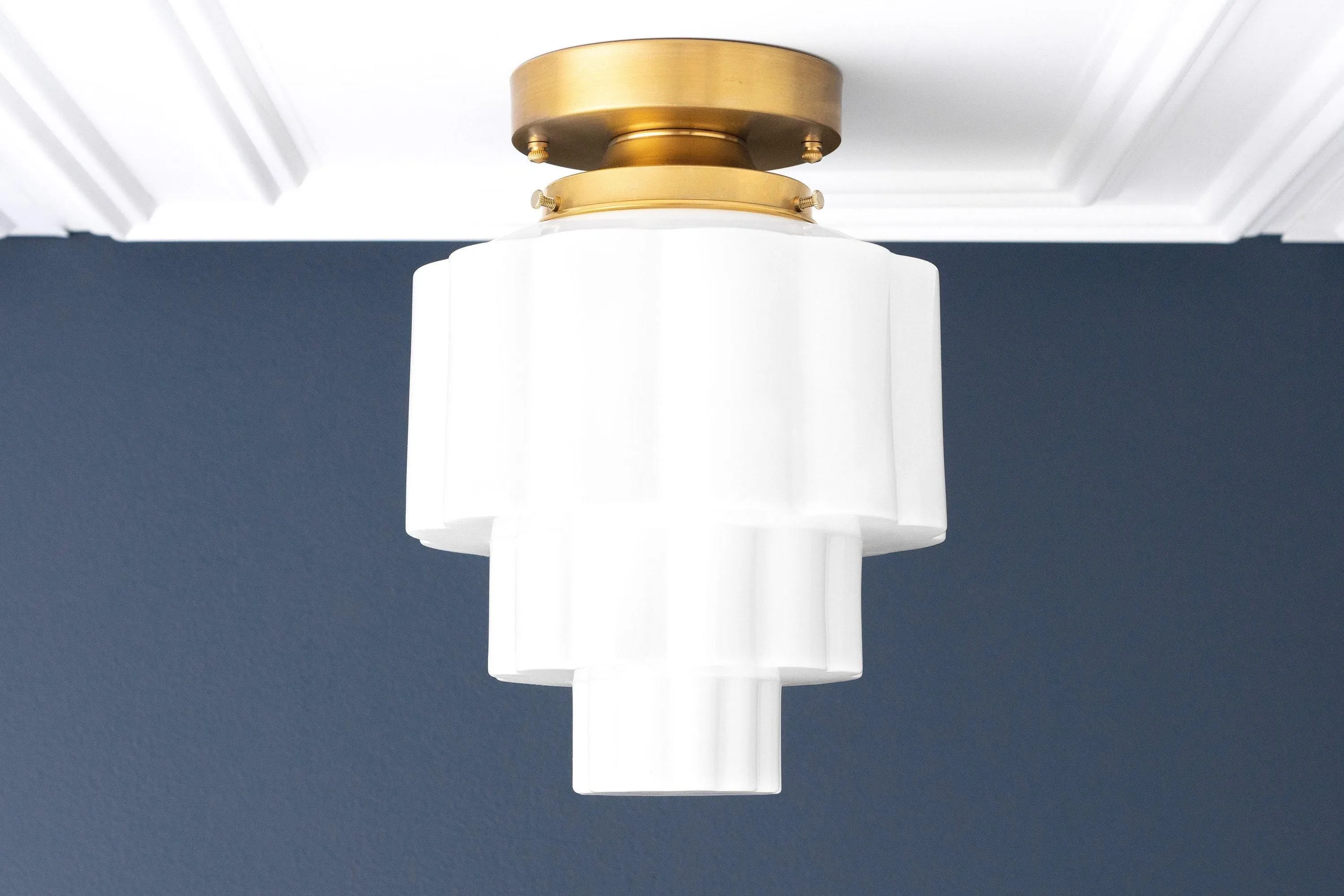 Geotower Glass Brass Ceiling Light – Art Deco Ribbed Globe Flush Mount KL1507