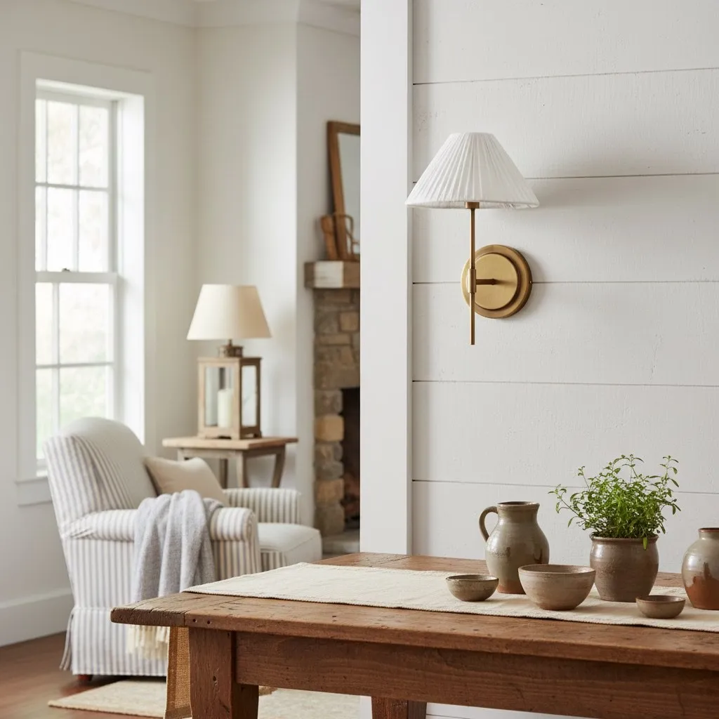 Blossine Linen Scalloped Wall Light – Modern Soft Fabric Lamp for Hallway or Bedroom KL1570
