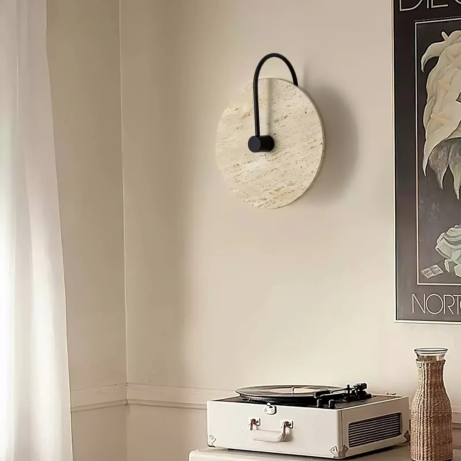 Simple Clock-Shaped Travertine Wall Lamp KL639