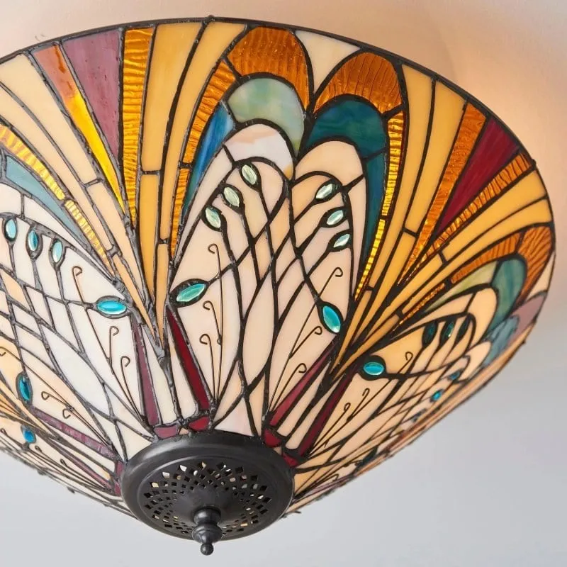 TF Hector Ceiling Light - Handcrafted Stained Glass Design Semi‑Flush or Pendant Fixture for Home KL1974