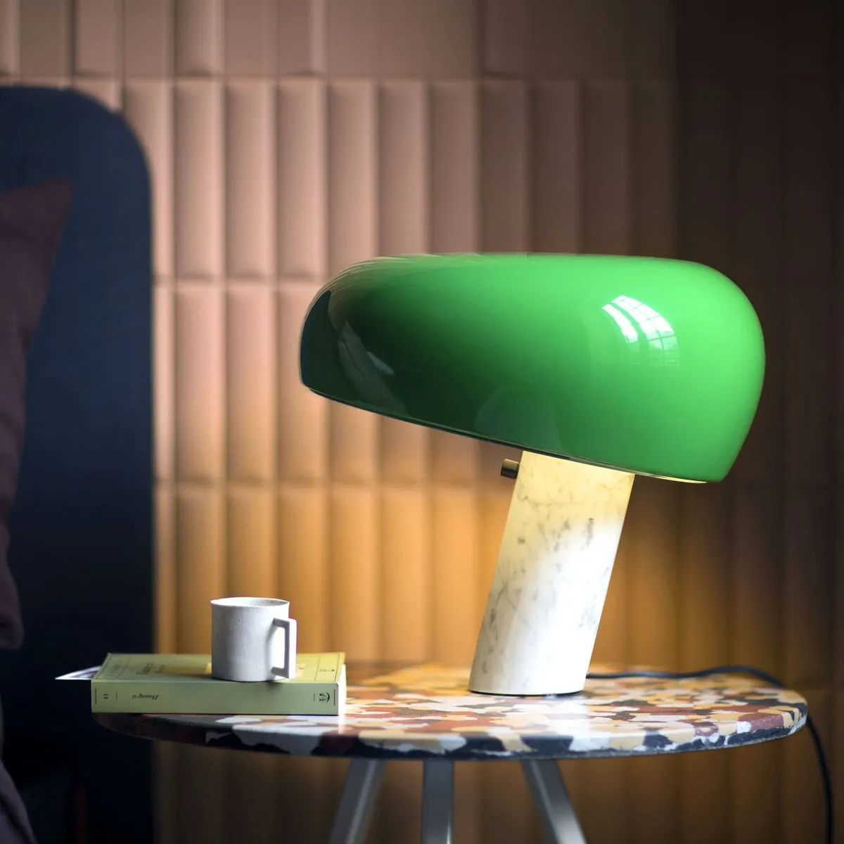 Snoopy Table Lamp - Elegant Glass Shade with Marble Base for Bedroom