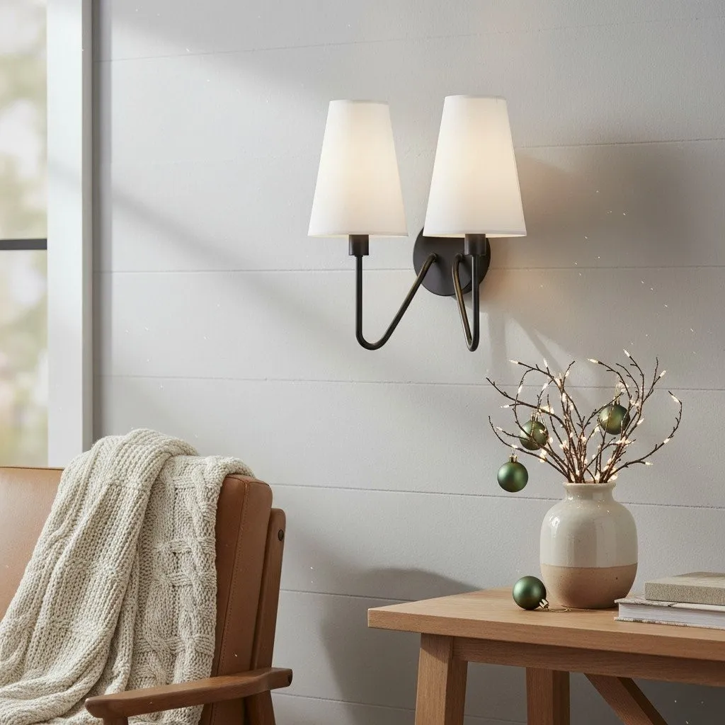 Arcuma Vintage Fabric Shade Wall Lamp for Bedroom and Living Room KL2061