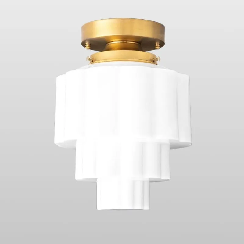 Geotower Glass Brass Ceiling Light – Art Deco Ribbed Globe Flush Mount KL1507