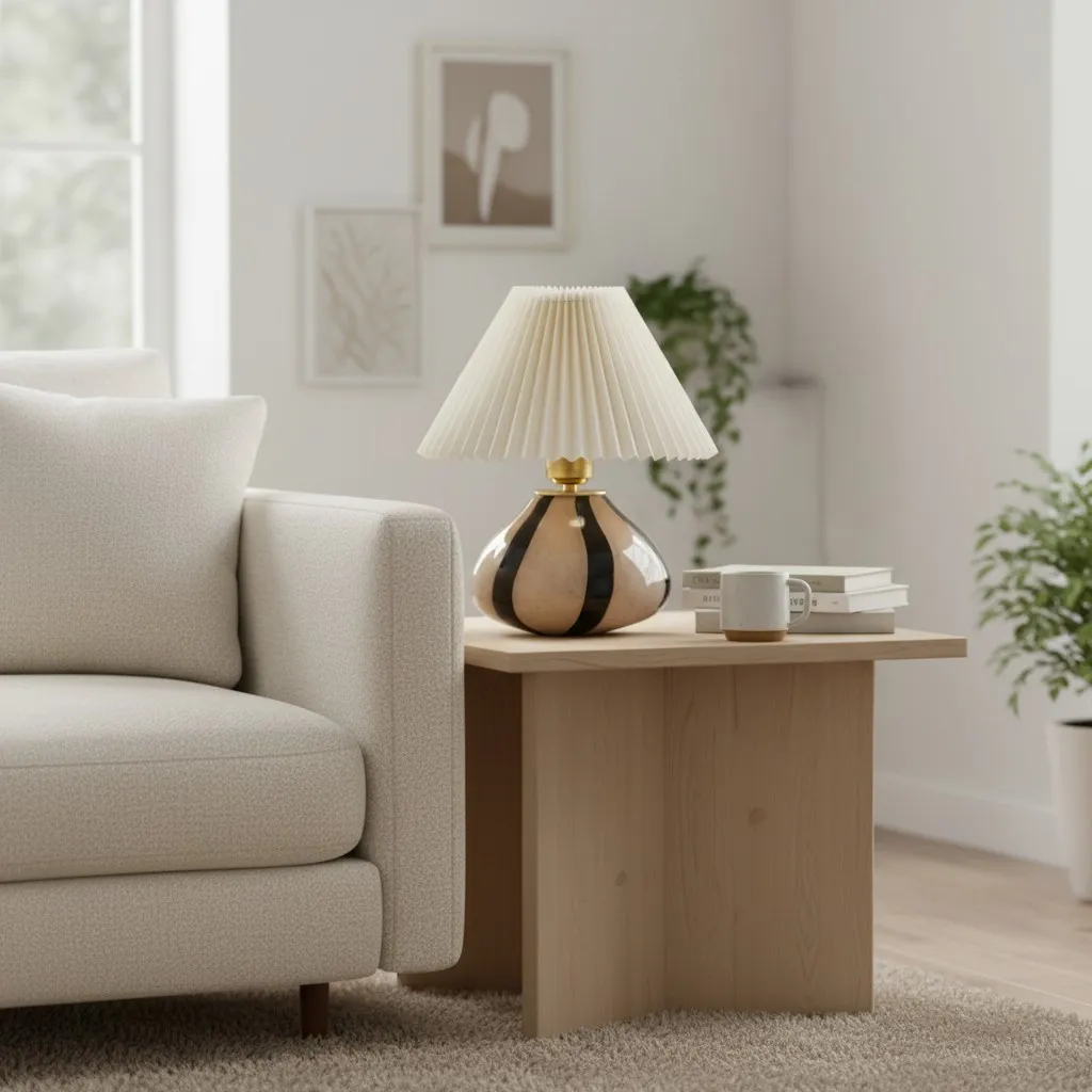 Undara Classic Pleated Table Lamp – Stylish Glass Base Table Light for Reading Corner KL2152