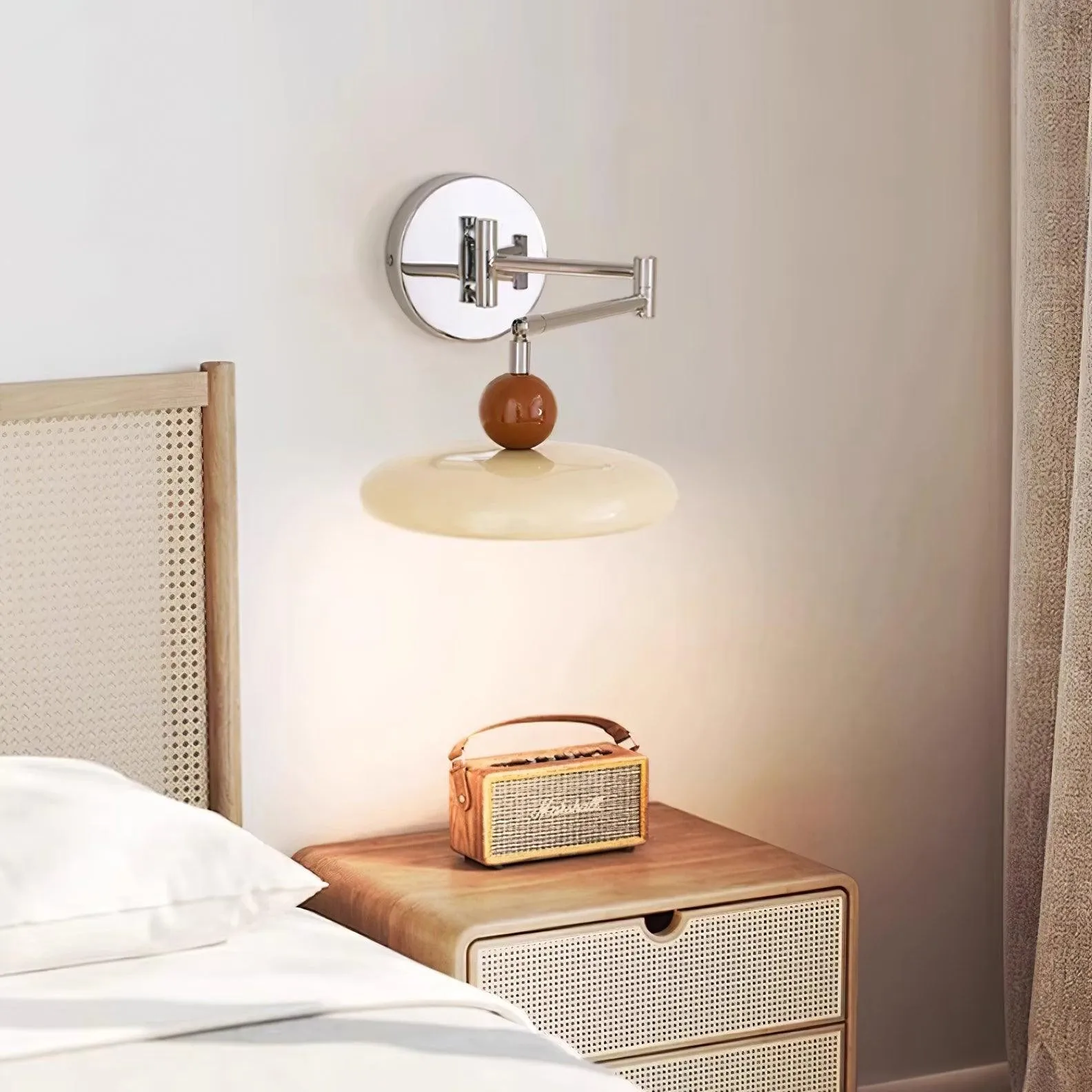 Cream Style Adjustable Swing Arm Disc Reading Wall Lamp KL458