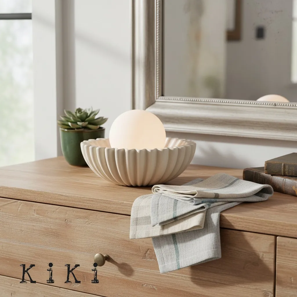 Sculptural Ceramic Table Lamp – Ceramic Shell Form with Milky Glass Orb KL1595