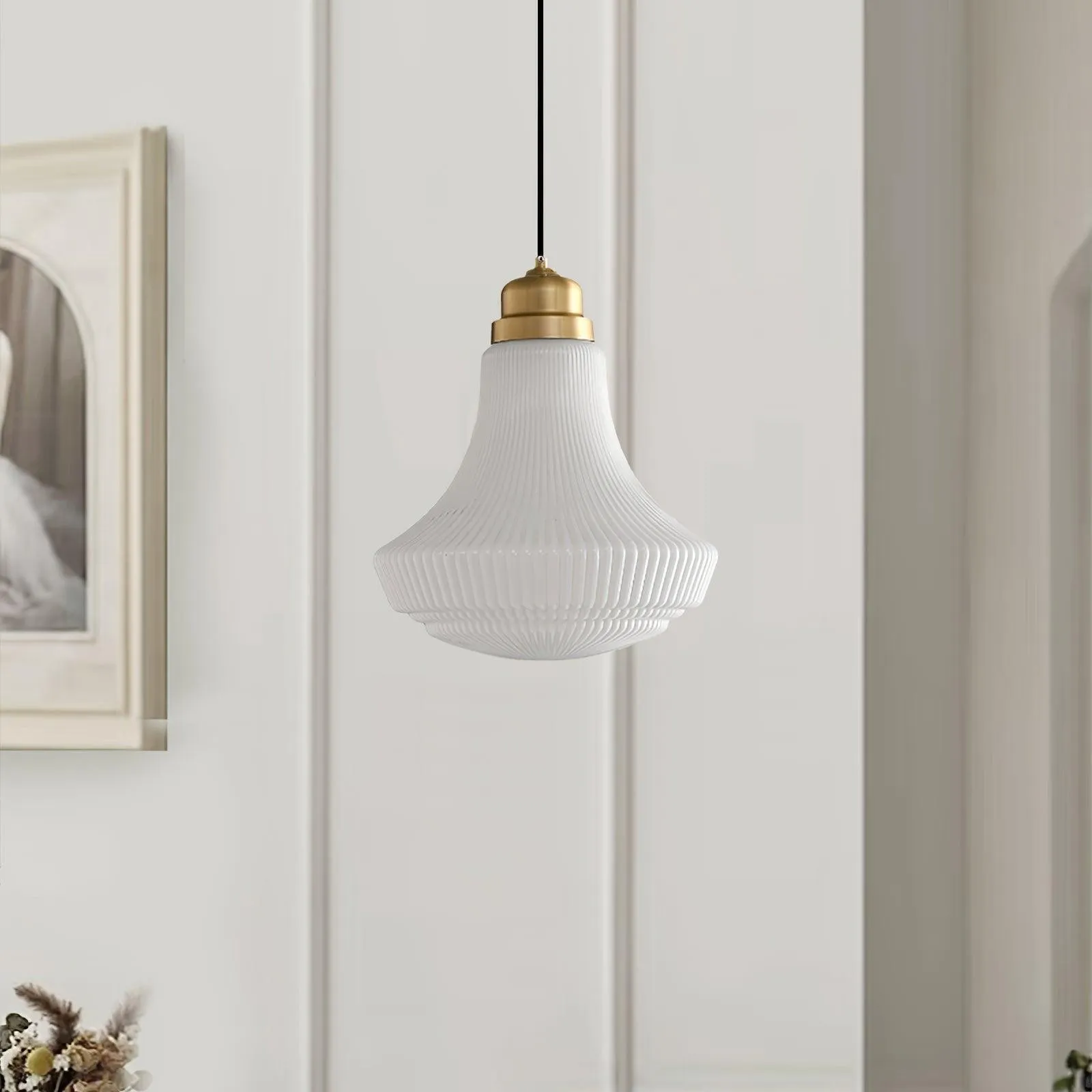 Classical Brass Alabaster Glass Pendant Lamp KL646