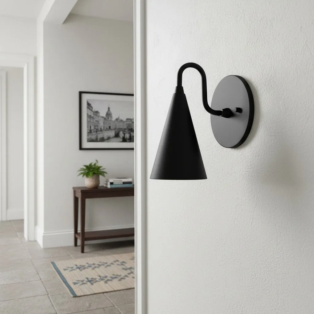 Curva Metal Cone Shade Sconce - Vintage Brass Wall Light for Entryway or Stairwell KL1720