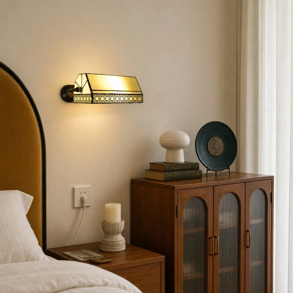 TF Tivanny Floral Stained Glass Wall Light - Tiffany Inspired Wall Sconce for Bedroom A24