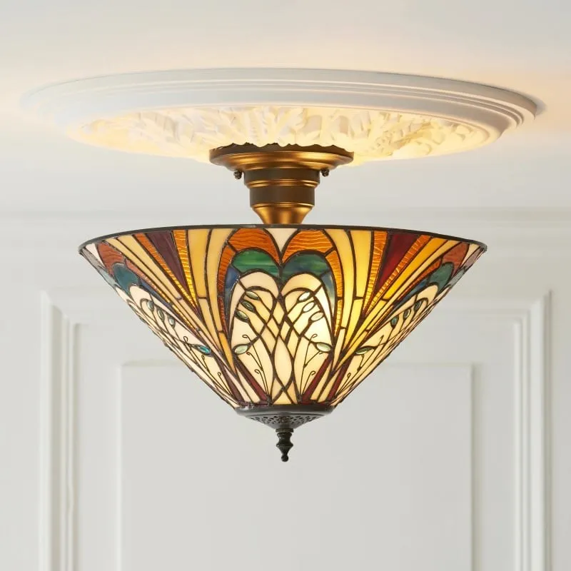 TF Hector Ceiling Light - Handcrafted Stained Glass Design Semi‑Flush or Pendant Fixture for Home KL1974