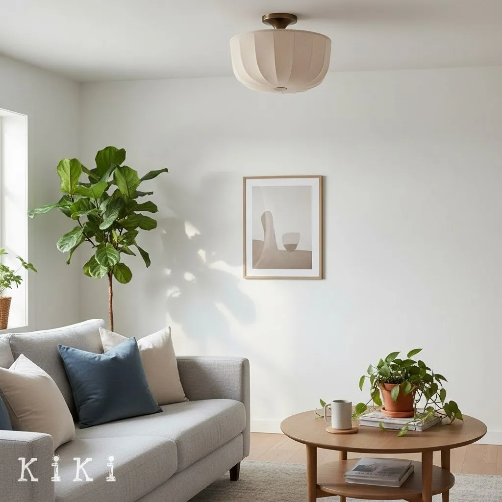 Loomis Textured Linen Flush Mount Ceiling Light - Japandi Style Lighting for Living Room KL2041