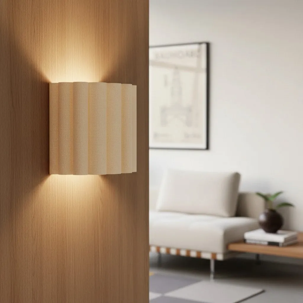 Velura Linen Fold Wall Sconce - Fabric Soft Pleated Design Ambient Lighting for Bedroom or Hallway KL1745