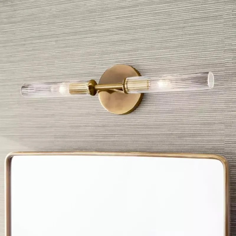 Alice Rustic Transparent Cooper Ribbed Glass Double Tube Sconce KL1121