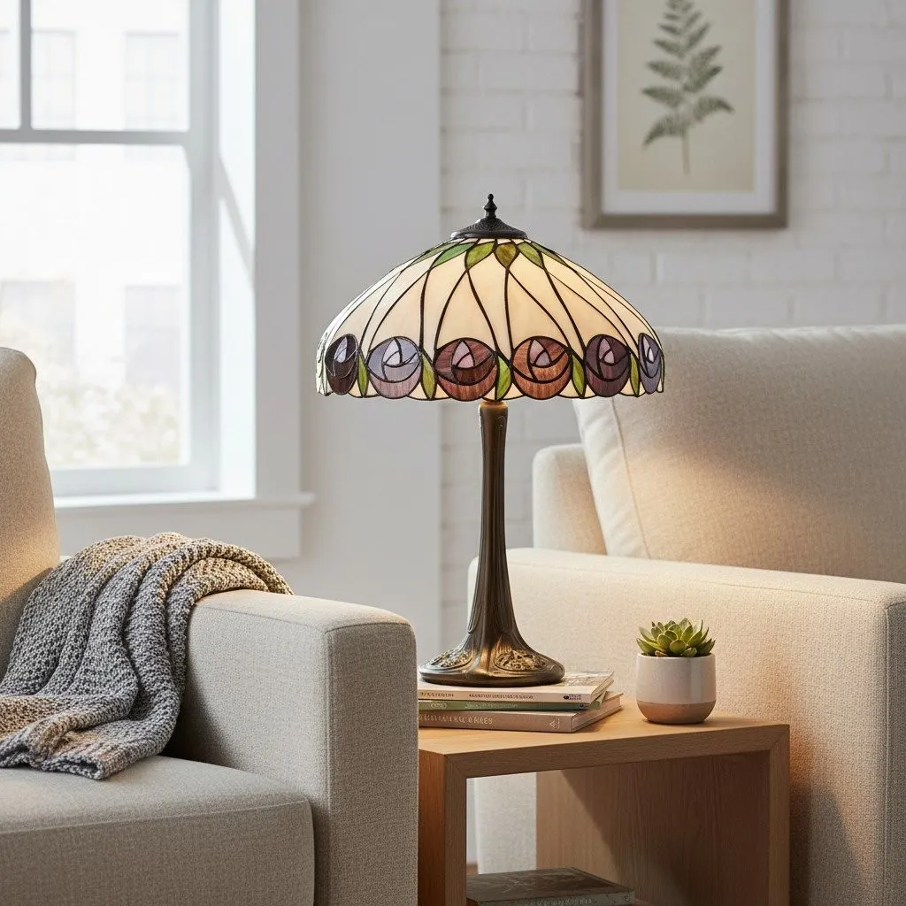 TF Hutchinson Art-Glass Tiffany Style Table Lamp - Handcrafted Design for Home and Office KL1996