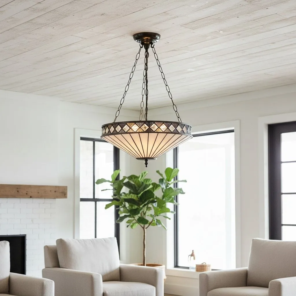 TF Fargo Stained Glass Pendant Light - Tiffany Style Inverted Pendant Lamp for Kitchen KL1934