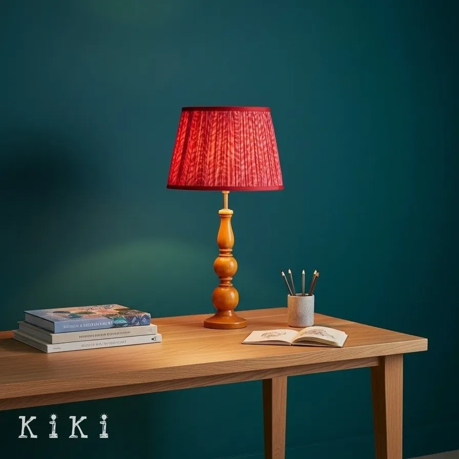 Grainora Soft Fabric Shade Table Lamp - Sculptural Wooden Base Lamp for Interiors KL2129