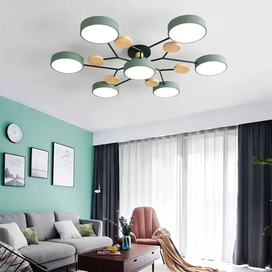 Coloful Branched Round Wooden Ceiling Light KL159