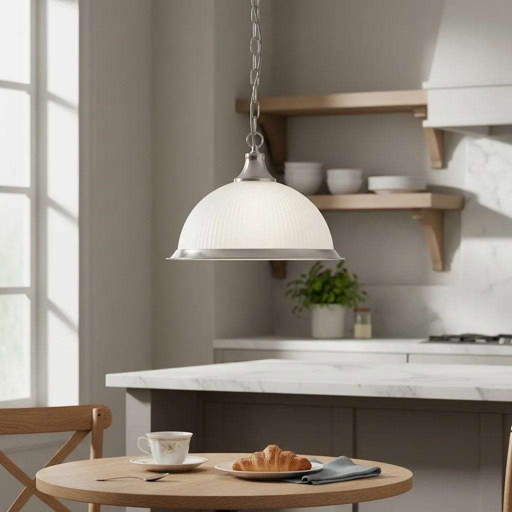 TF Vintora Ribbed Glass Pendant Light - Elegant Metal Trim for Kitchens, Dining Areas and Hallways KL1978