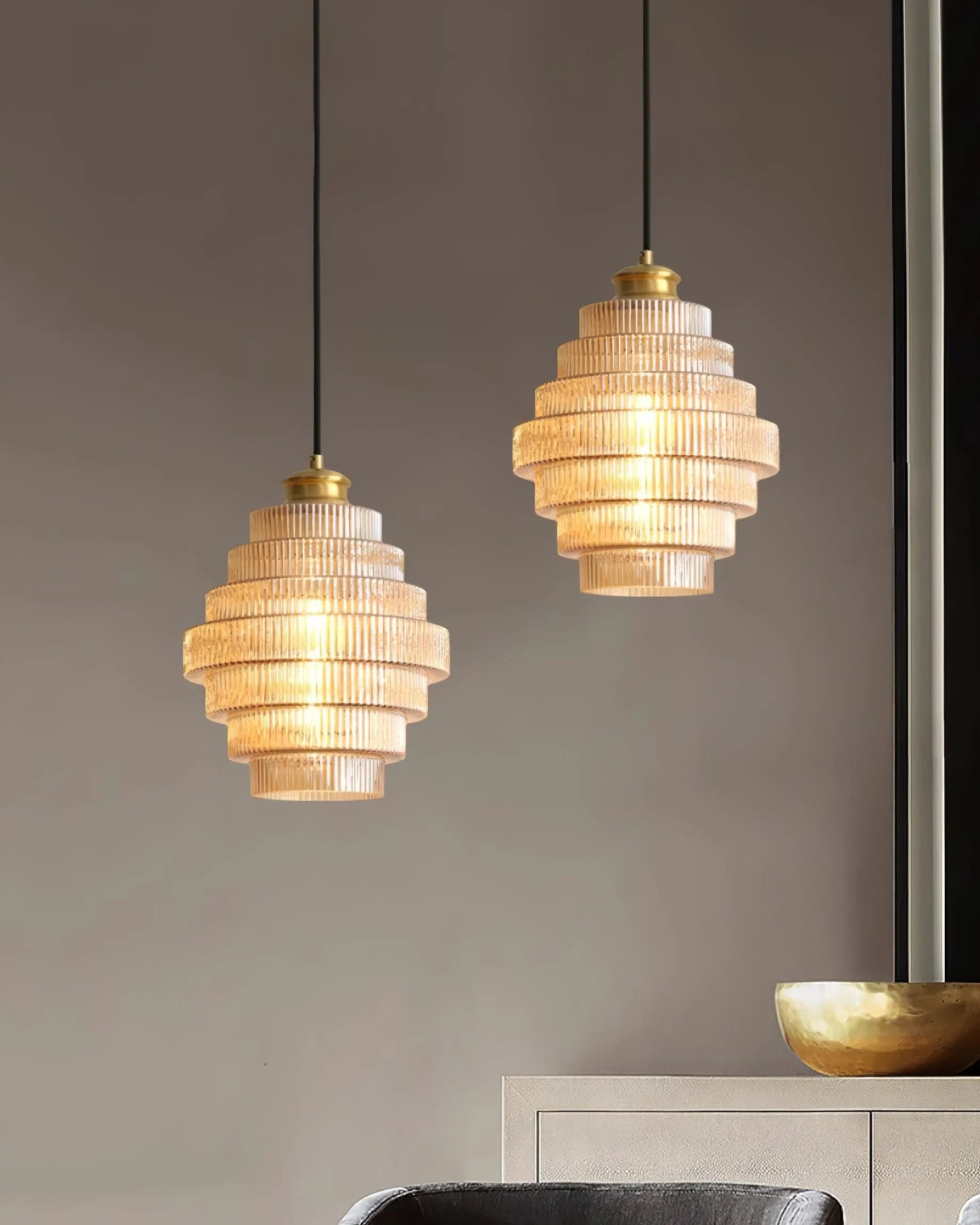Bottis Layered Glass Pendant Light - Honey Pot Shade Pendant Lamp for Living Room KL467
