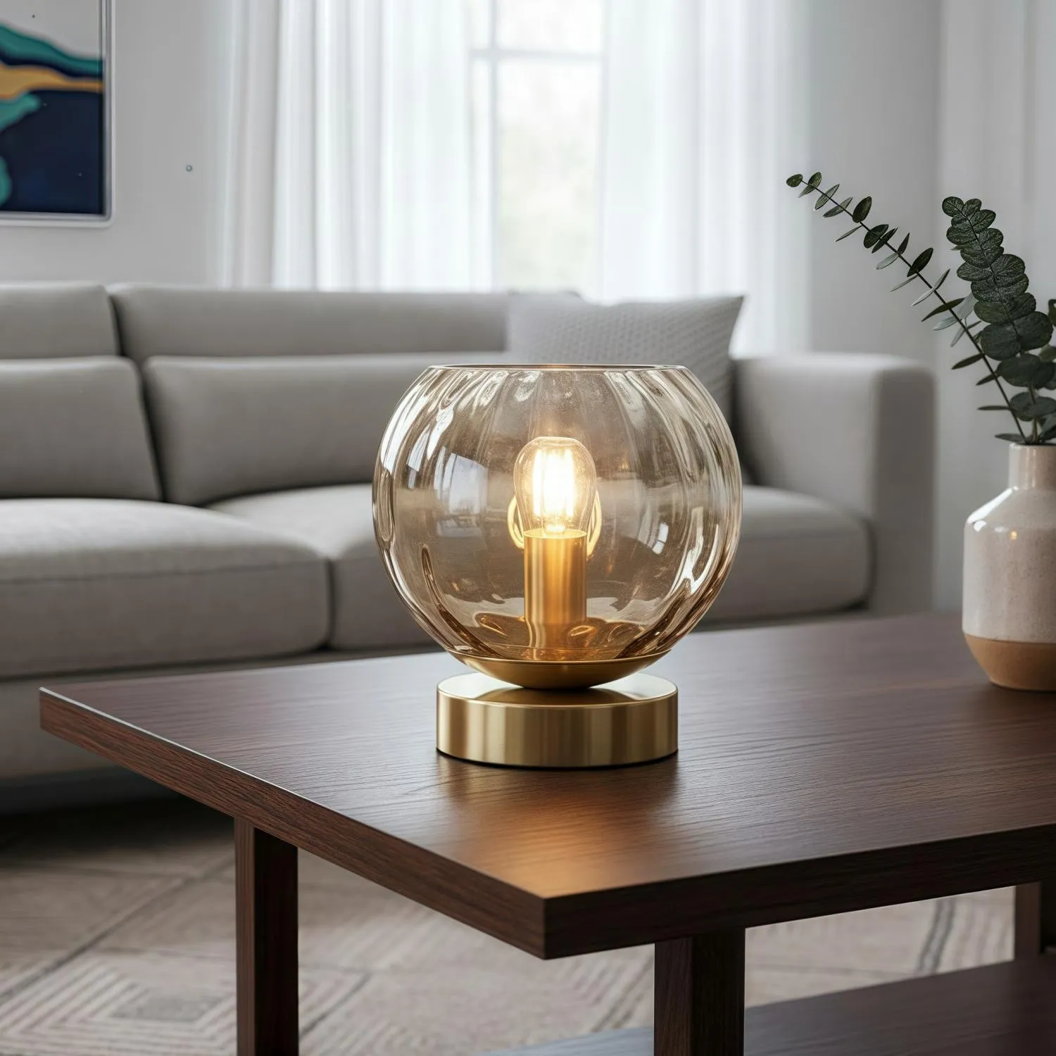 Tracian Modern Dimple Globe Table Lamp - Brass Ambient Decorative Lamp for Bedroom or Lounge KL2007