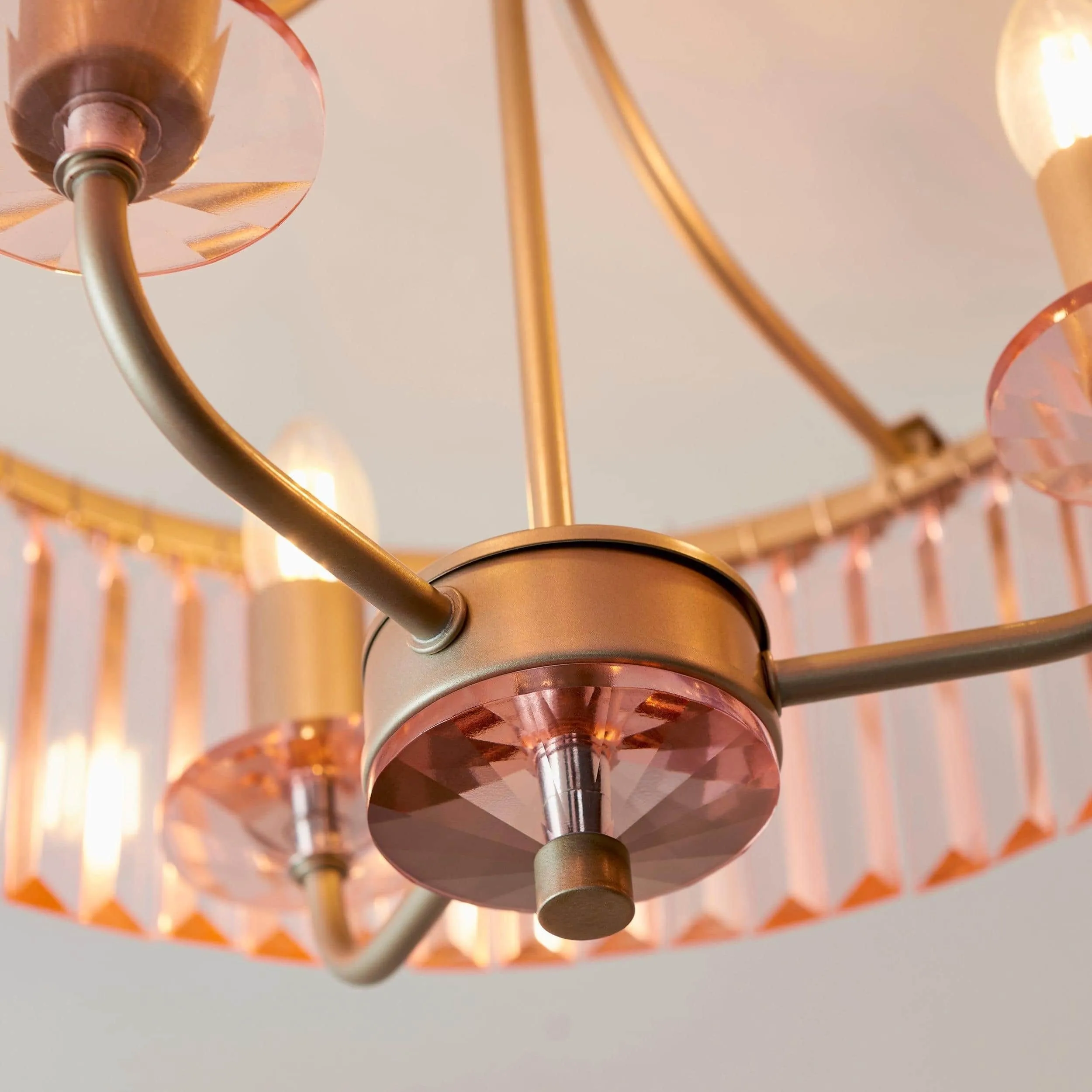 Beveline 3 Light Round Semi Flush - Faceted Cut Glass Shade Metal Finish for Hallways and Bedrooms KL1833