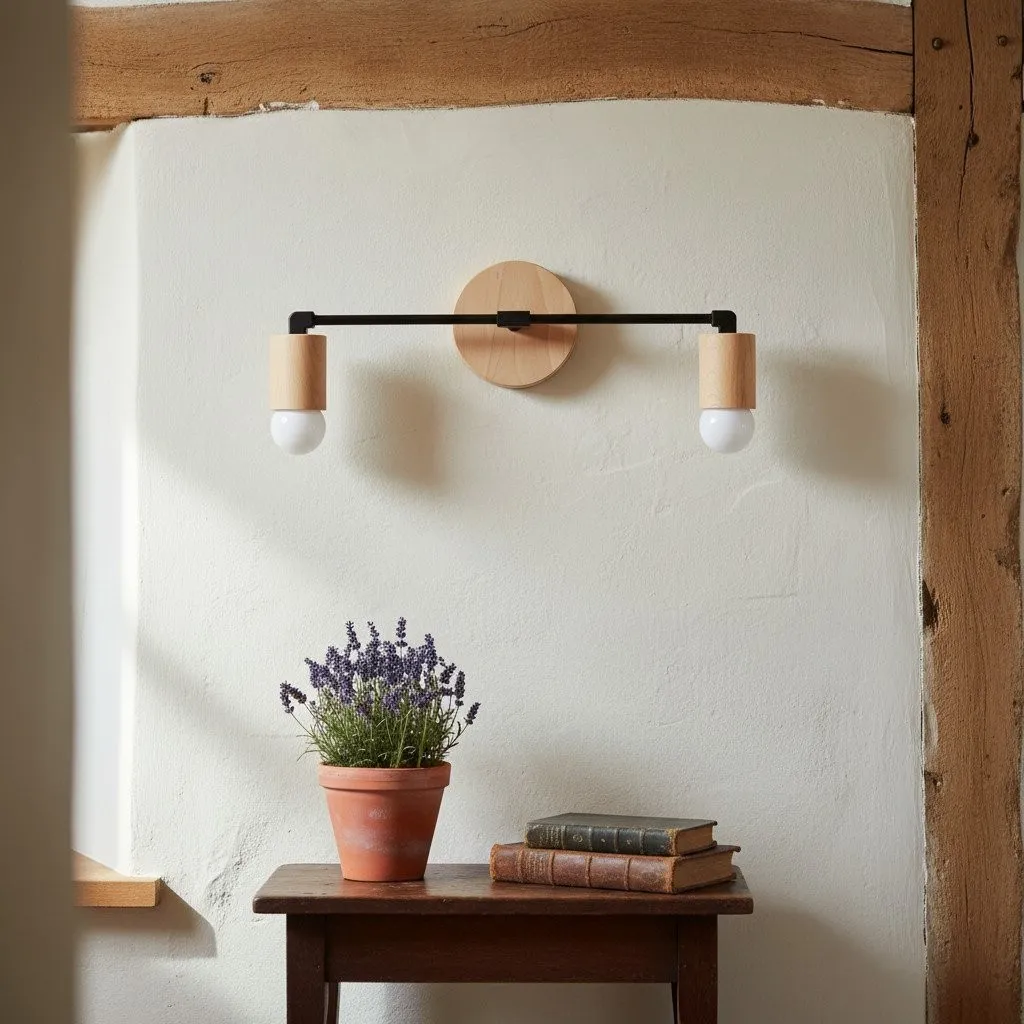 Mobilux Line Wood and Vanity Light - Bohemian Bathroom Lighting Fixture KL1469