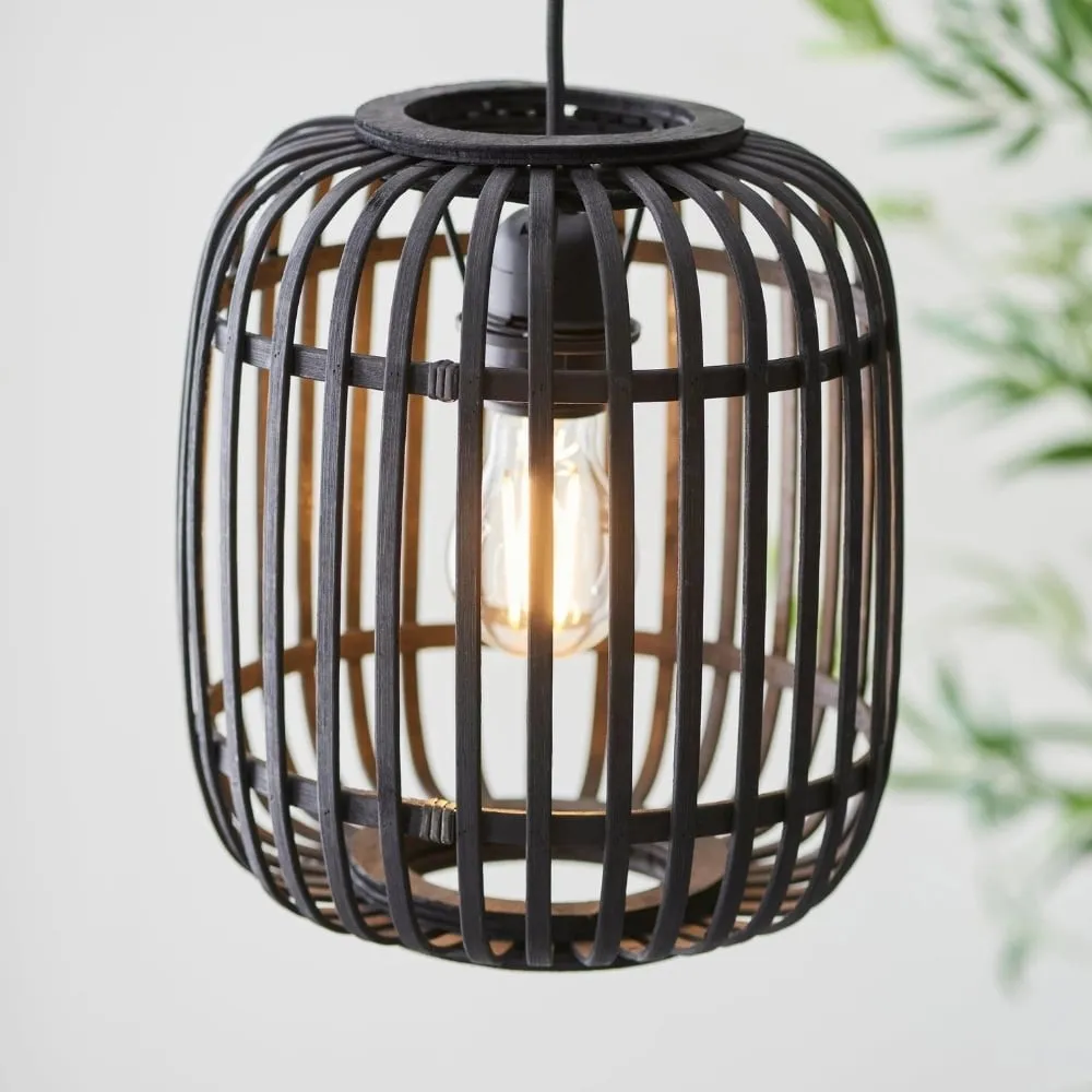 Yumeko Adjustable Bamboo Pendant Lamp - Natural Cage Pendant Light Perfect for Living & Dining Rooms KL1954